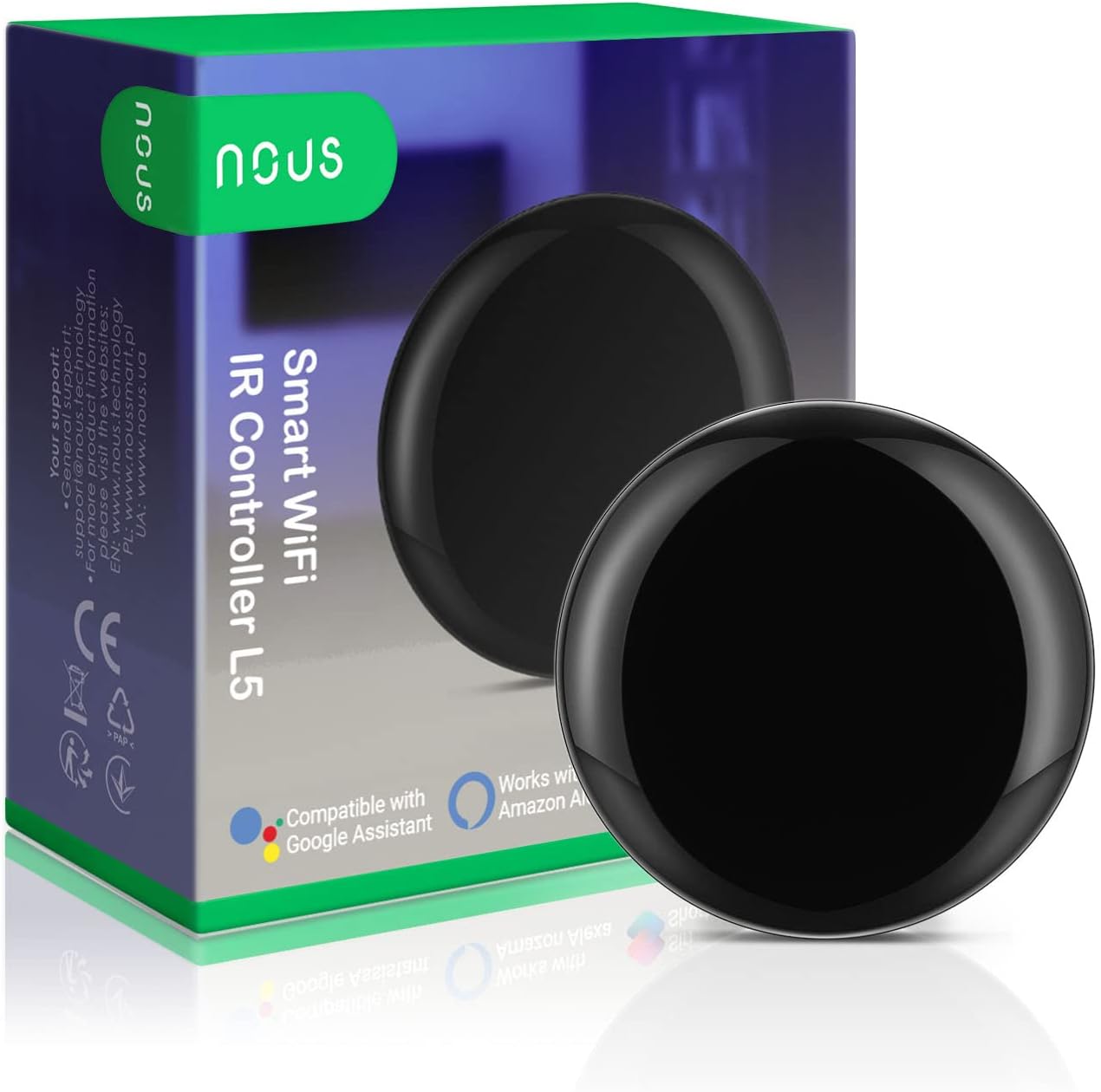 WLAN Alexa IR Remote Control - Device Repeater, Infrared Control Hub, Voice Control and Smart Life/Tuya App, Compatible with Amazon Echo Google Home, No Battery Required - Nous L5