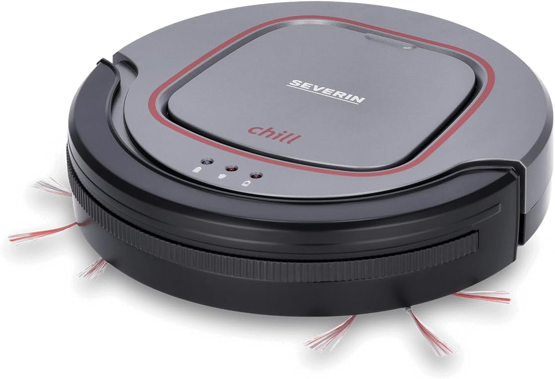 SEVERIN chill® Robot Vacuum Cleaner, Powerful Vacuum Cleaner Robot for Hard Floors and Short Pile Carpets, Extra Flat Cleaning Robot with Stair Step Detection, Platinum Grey, RB 7025