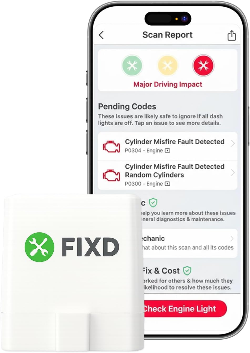 FIXD Bluetooth OBD2 Scanner for Car — Check Engine Light Code Reader for iPhone & Android