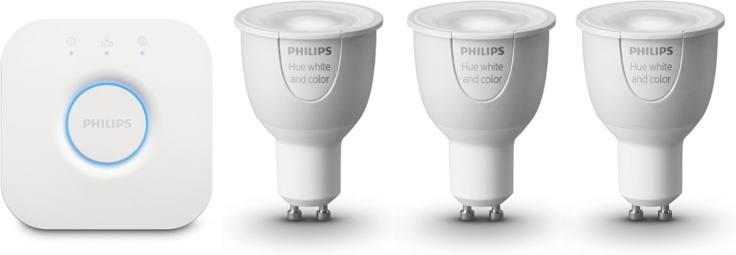 Philips Hue White and Colour Ambiance Starter Kit — 3x E27 Bulbs + Dimmer Switch + Bridge