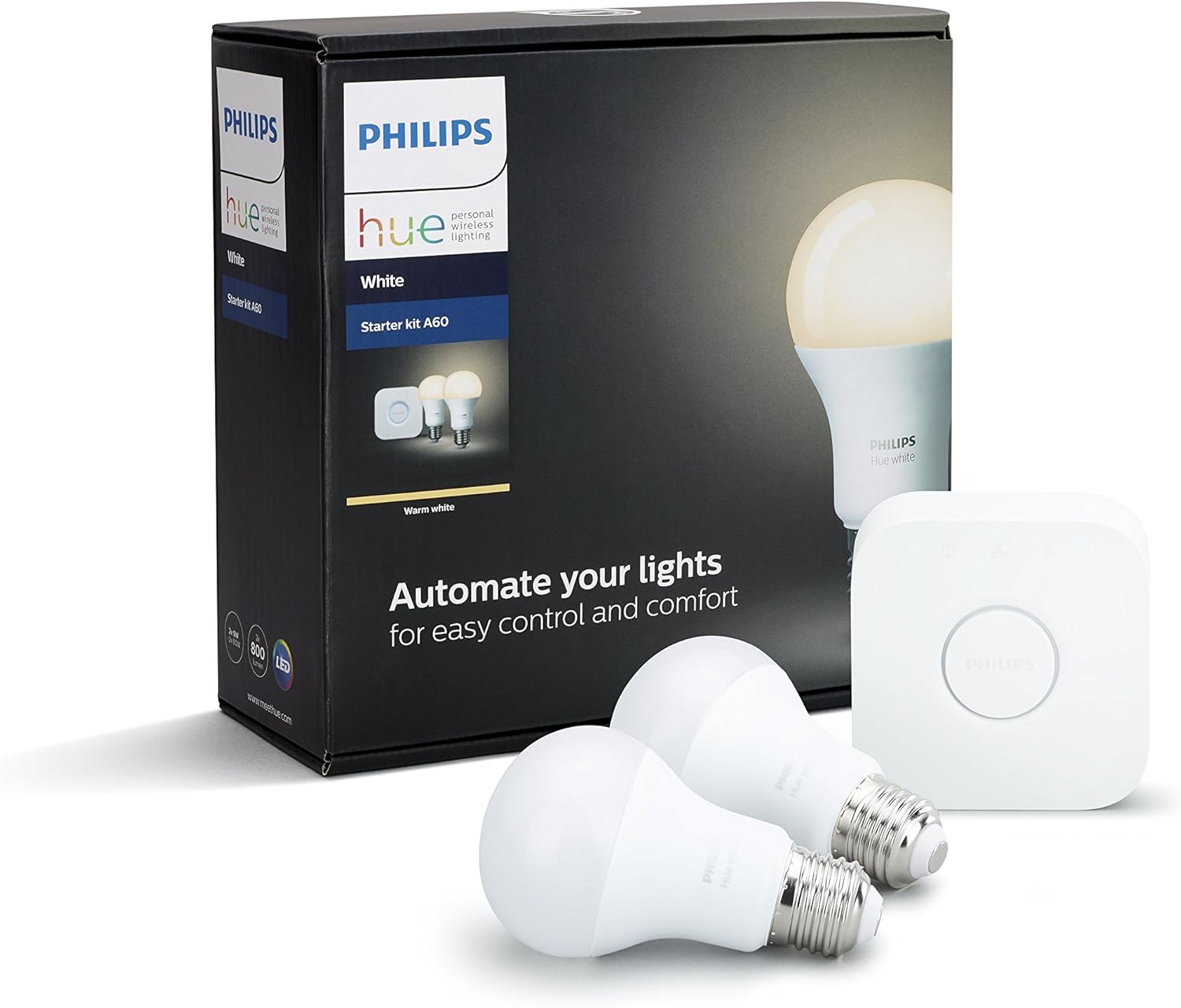 Philips Hue White Smart Bulb Starter Kit E27 — Alexa, Apple HomeKit, Google Compatible