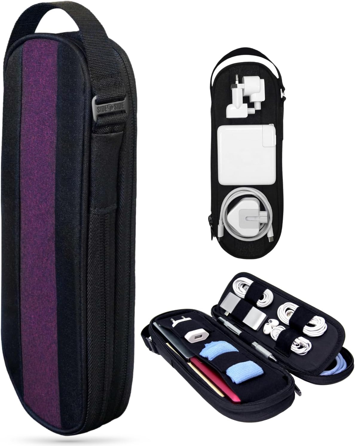 SIDE BY SIDE - Premium Pouch Organizer for Tech, Electronics, Cords, Chargers - Everyday Carry Bag for Cables, Gadgets, Accessories - Storage Case for Travel Essentials for Flying., Bordeaux