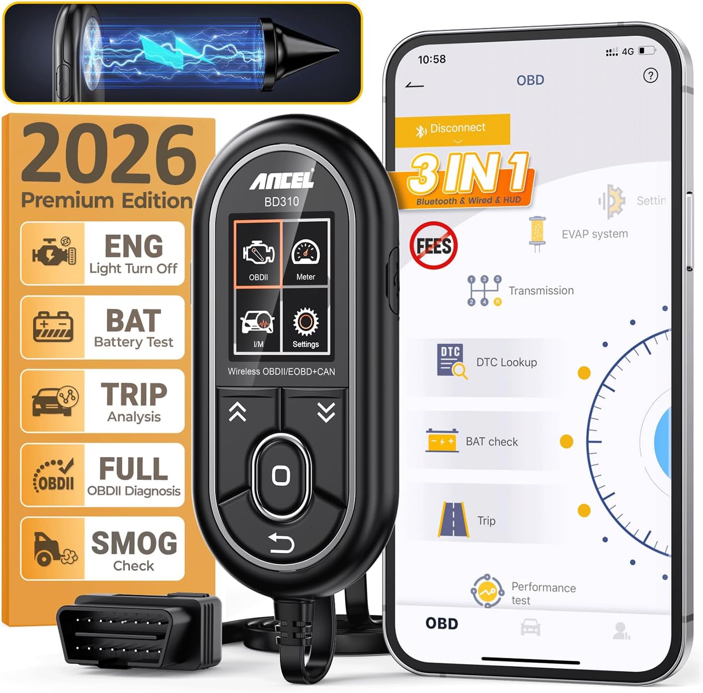 ANCEL BD310 Bluetooth OBD2 Scanner — Battery Test, Trip Analysis, Performance Test for Android & iPhone