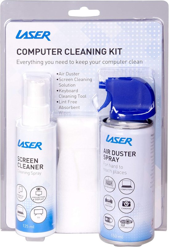 Laser 125ML Spray & 150ML Air Duster Computer Wipes Mobile Desk Clean Range Kit for Computer Cleaning, PC, Laptop, Console, Electronics and Home Cleaning, Keyboard, Car, CL-1878A