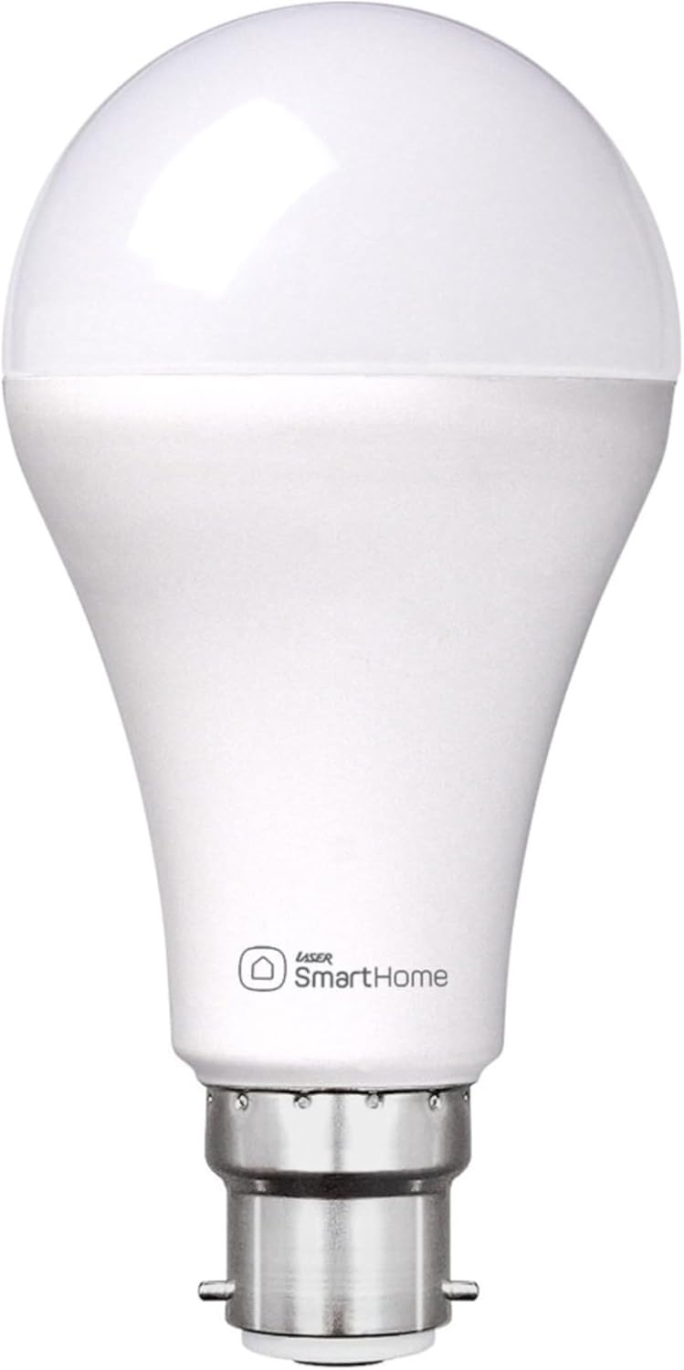Laser 10W B22 Smart Bulb, 1000 Lumens, Adjustable White LED Light for Home Décor, Mood Night Light - Wi-Fi App & Voice Control, Compatible with Alexa, Amazon Echo, Google Assistant, No Hub Required