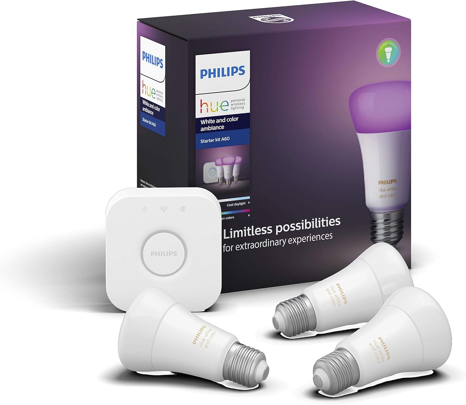 Philips Hue E27 White and Colour Ambiance Smart Bulb Starter Kit — Bluetooth, Zigbee
