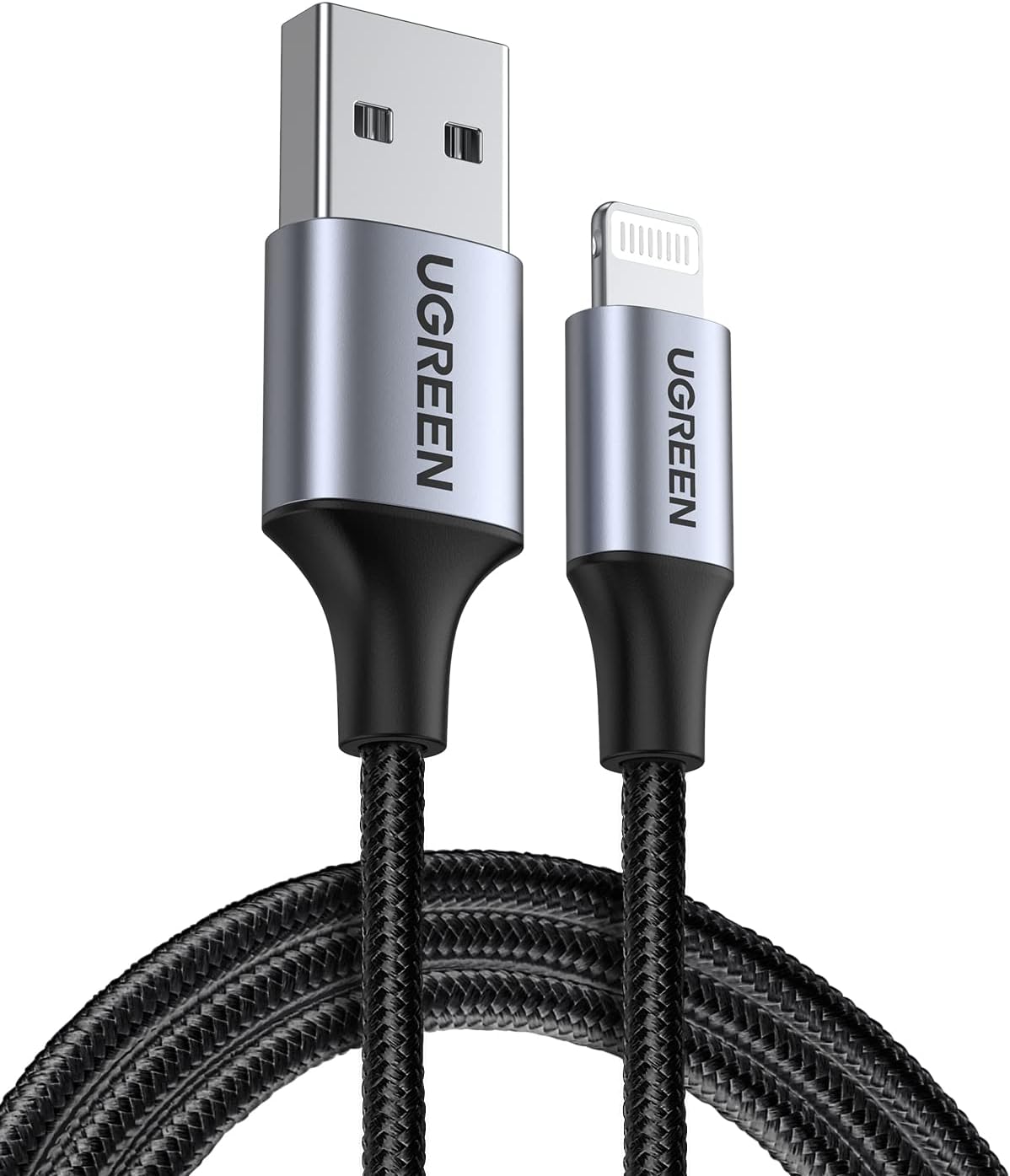 UGREEN USB to Lightning Cable 2M, Apple MFi Certified Nylon Braided Cord, Power Delivery iPhone Charger, Aluminium case, for iPhone 14 Pro Max/13/12, iPad Pro/Air/Mini, AirPods, Black