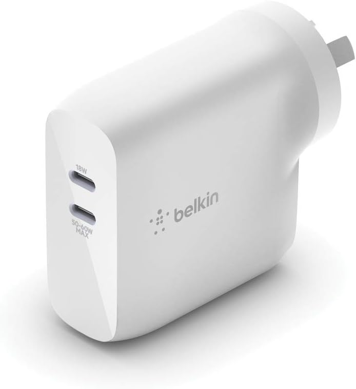 Belkin BoostCharge Dual USB-C GaN Fast Charge Wall Charger 68W — White