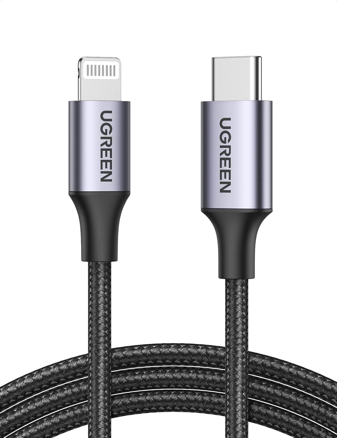 UGREEN USB C to Lightning Cable 3M, Apple MFi Certified Nylon Braided Cord, Fast Power Delivery iPhone Charger, Aluminium case, for iPhone 14 Pro Max/13/12, iPad Pro/Air/Mini, AirPods, Grey