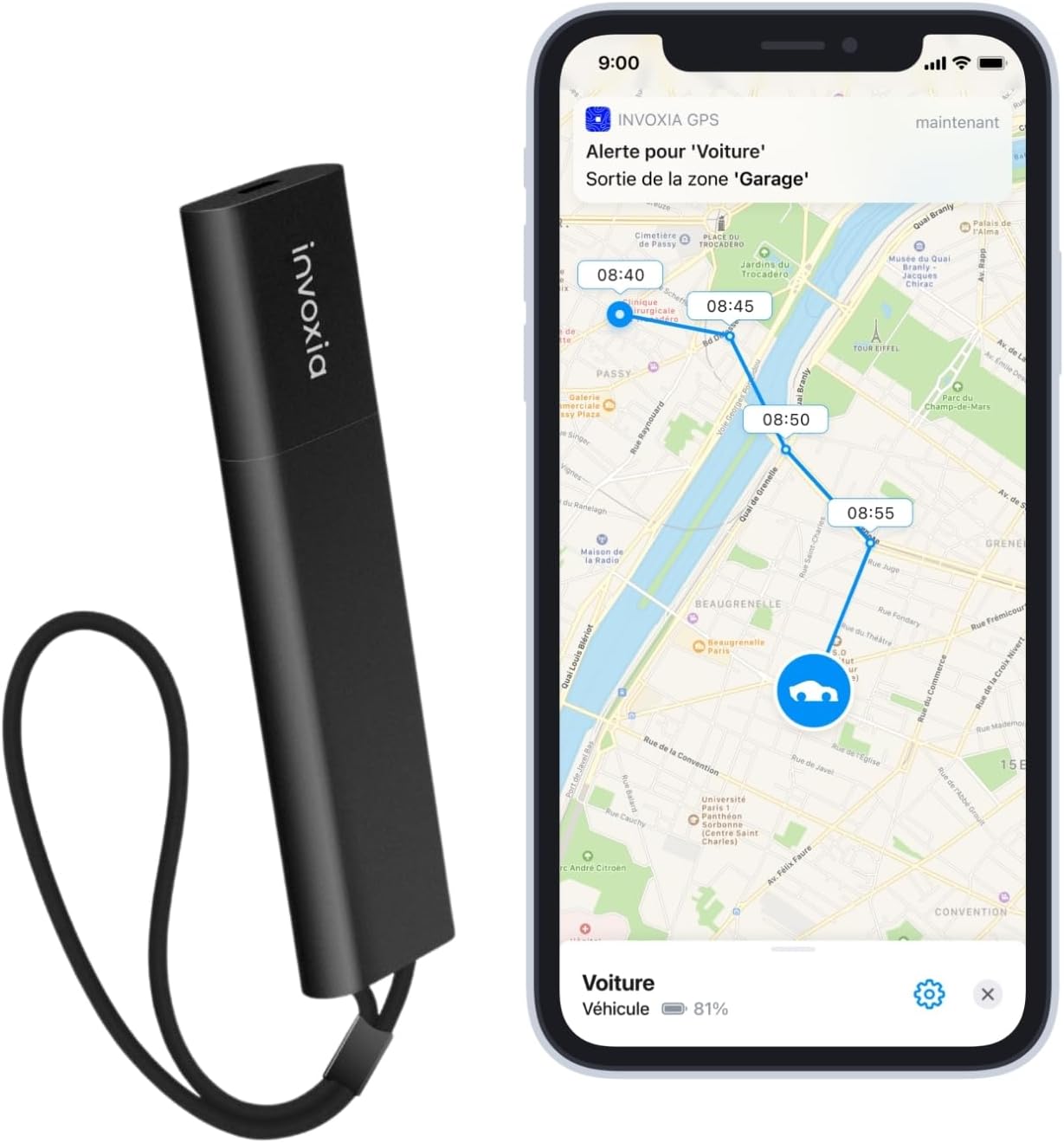 Invoxia GPS Tracker - for Vehicle, Car, Motorcycle, Bike, Senior, Kid, Belongings - Up to 4 Months of Battery Life - SIM & 1 Year Data Plan Included - Light, Discrete - 4G & 5G LTE-M, Black