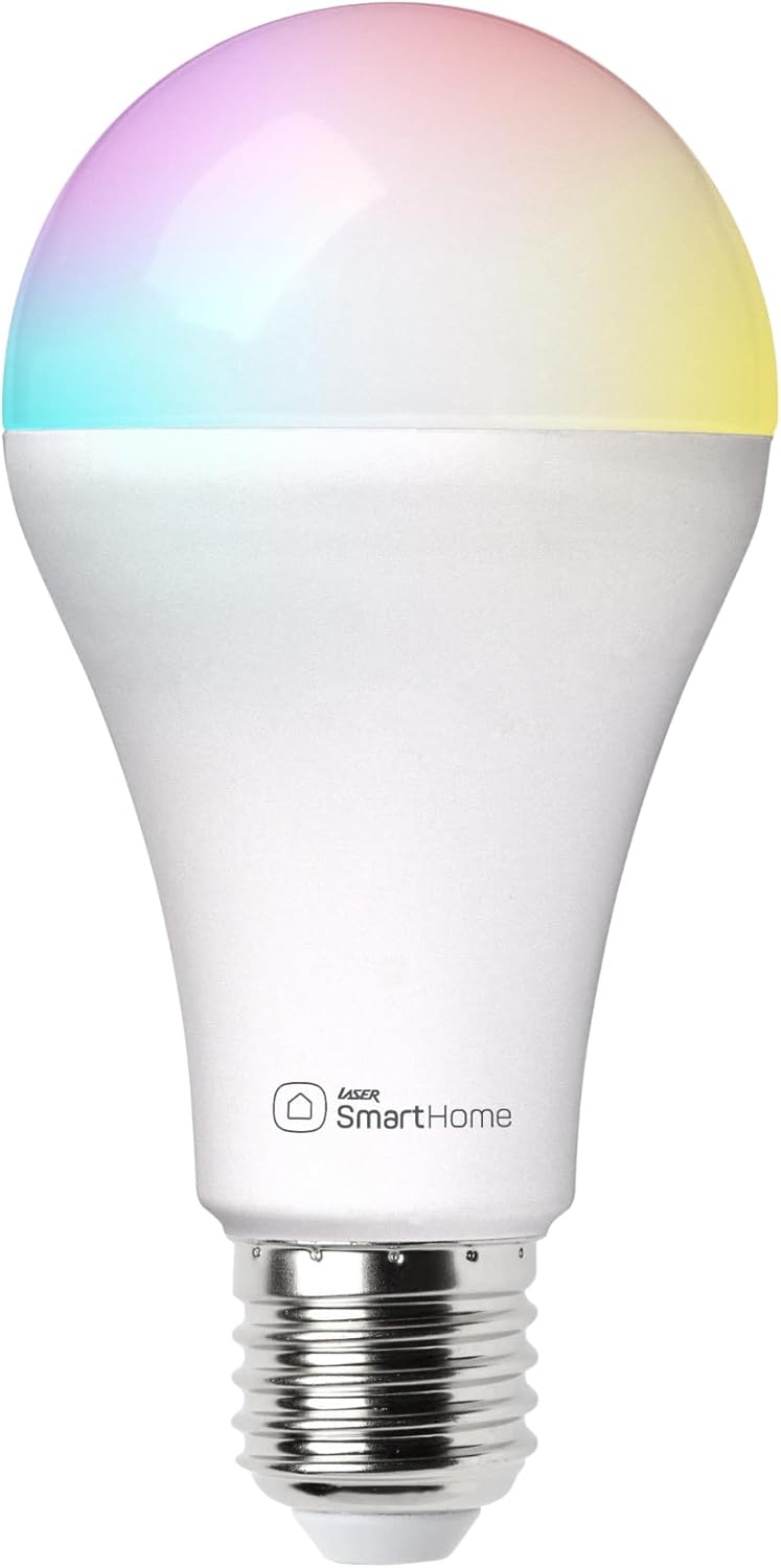 Laser 10W RGB E27 Smart Bulb, 1000 Lumens, Adjustable 16.5M Colors, LED Light for Mood, Home Décor, and Night Light, Schedule & Timer Function, Wi-Fi App & Voice Control with Alexa & Google Assistant