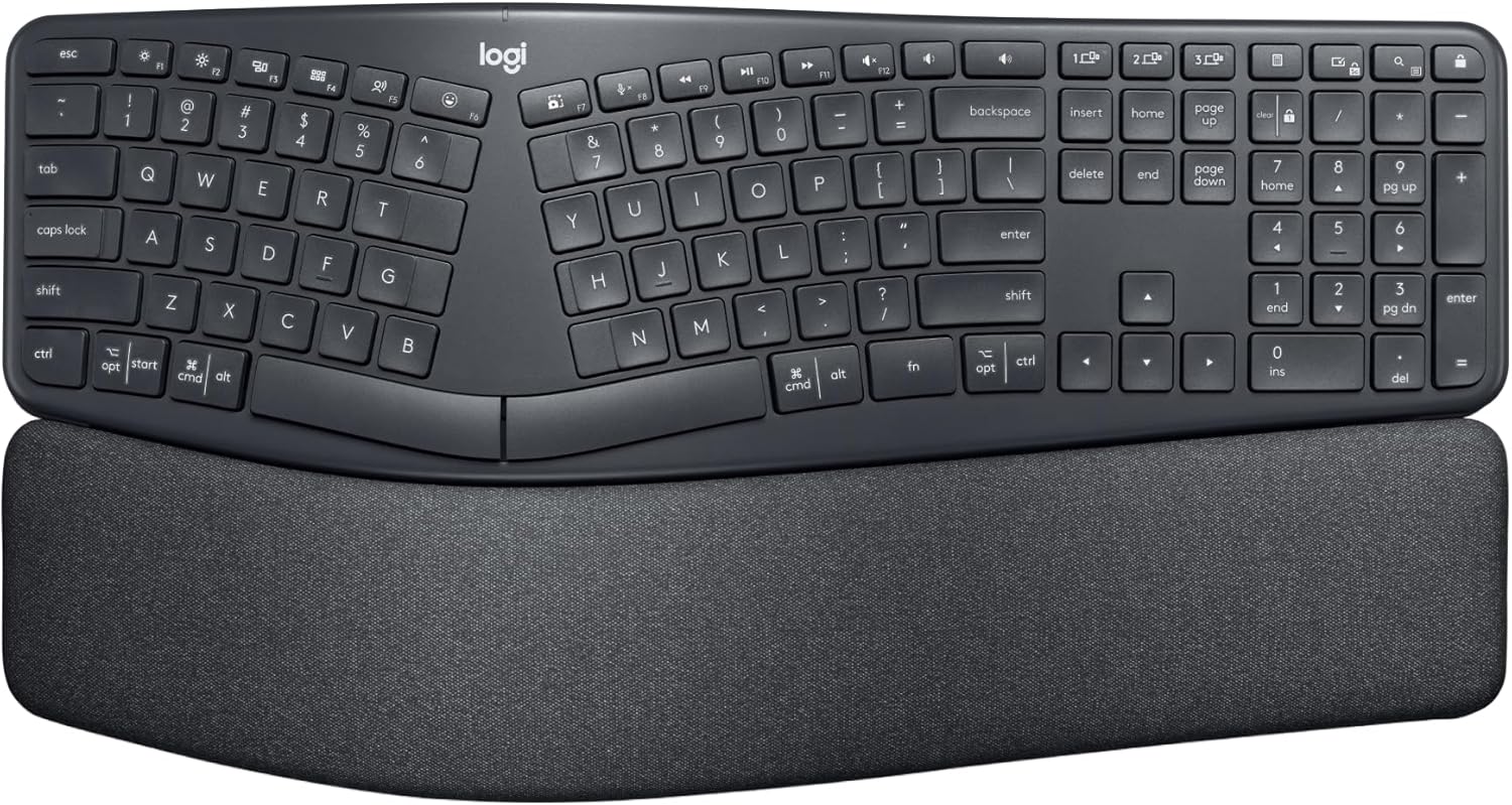 Logitech ERGO K860 Wireless Ergonomic Split Keyboard - Wrist Rest, Natural Typing, Bluetooth + USB, Windows/Mac