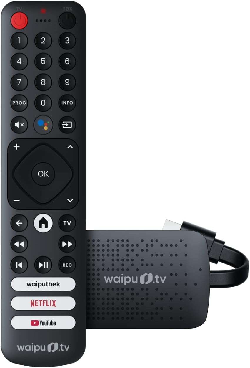 waipu. TV 4K Stick | includes Remote Control with Quick Selection Buttons (with TV Control Buttons) | TV via WLAN | HDMI | 4K | HDR
