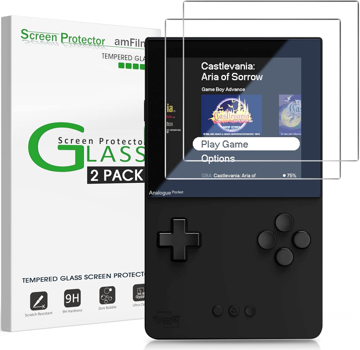 amFilm Screen Protector Compatible with analogue pocket, Anti-Scratch,Easy Installation, Tempered Glass, 2 Pack