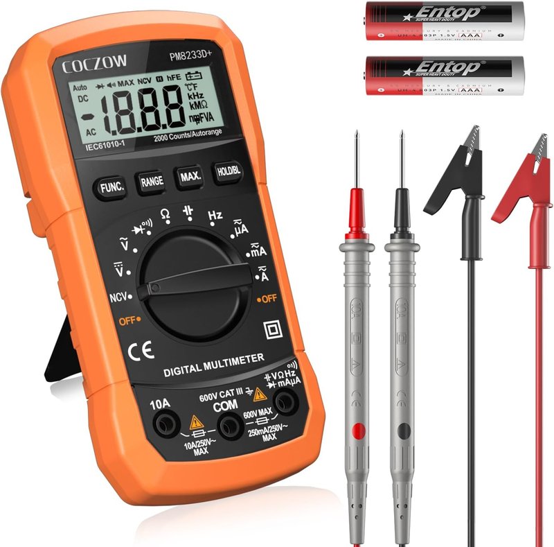 Auto-Ranging Digital Multimeter, AC/DC Amp Ohm Voltage Test Meter with Resistance, Continuity, Capacitance, Frequency and Diode Test; Multi Tester with Backlit Display, Data Hold and NCV