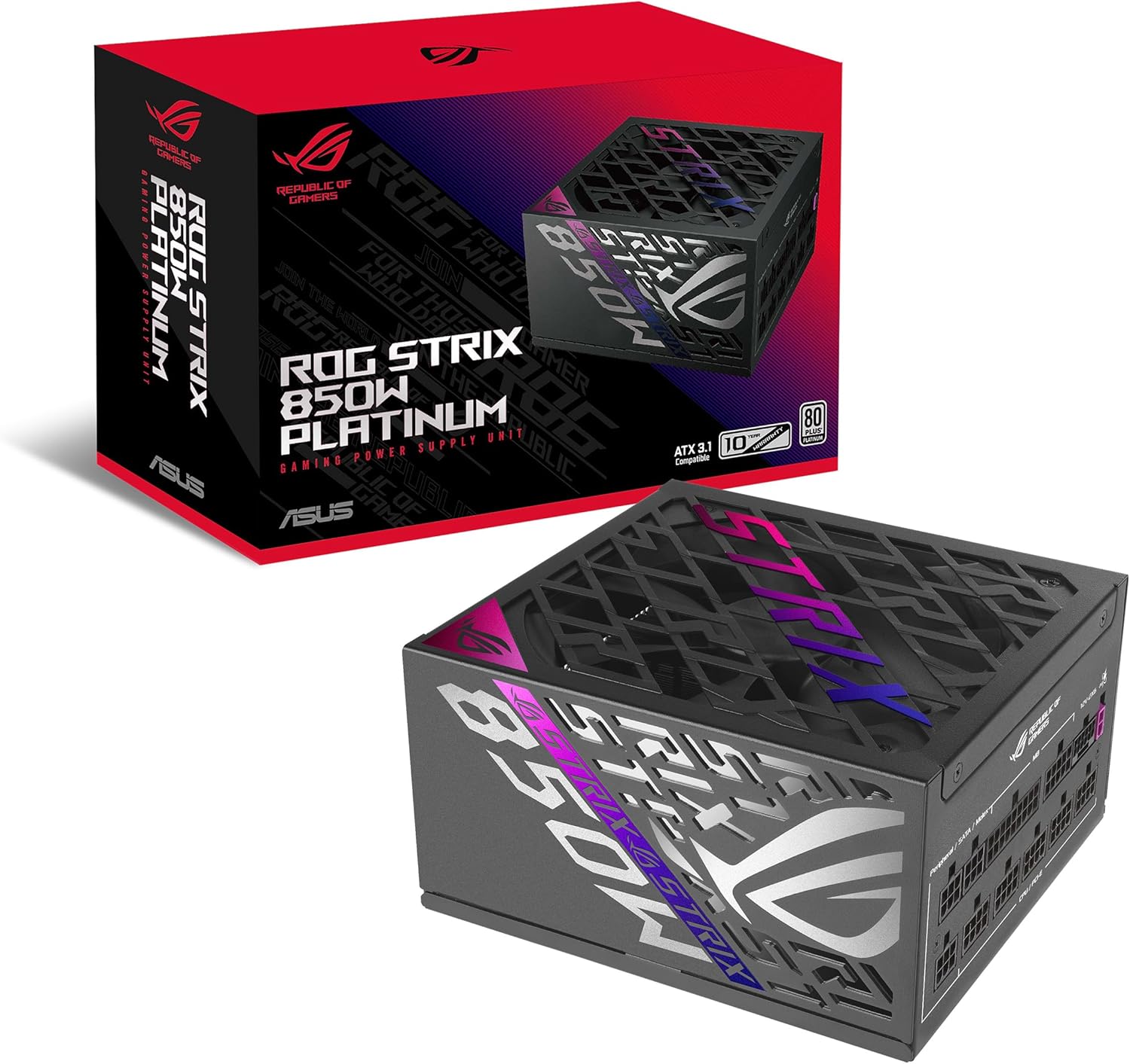 Asus ROG Strix 850W Platinum PSU, Fully Modular, 80+ Platinum, ATX 3.1, PCIe 5.0, GaN MOSFET, Intelligent Voltage Stabilizer