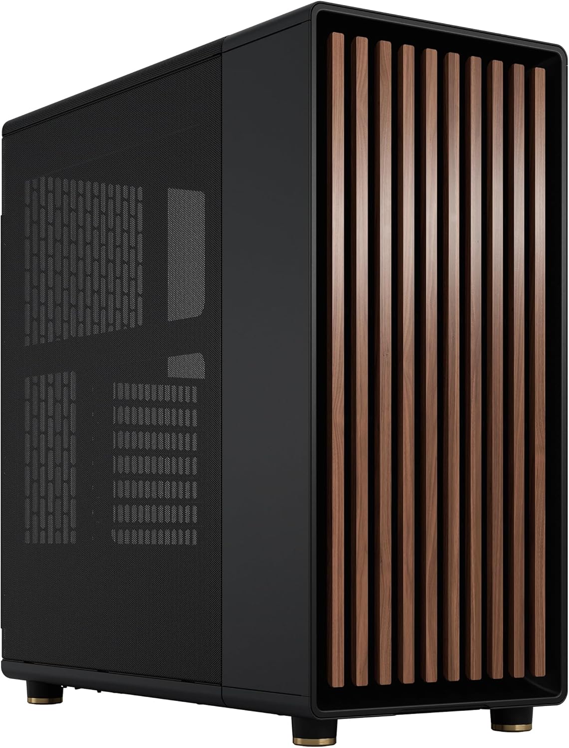 Fractal Design North Charcoal Black ATX Mid-Tower PC Case - Walnut Wood Front, Mesh Side Panels