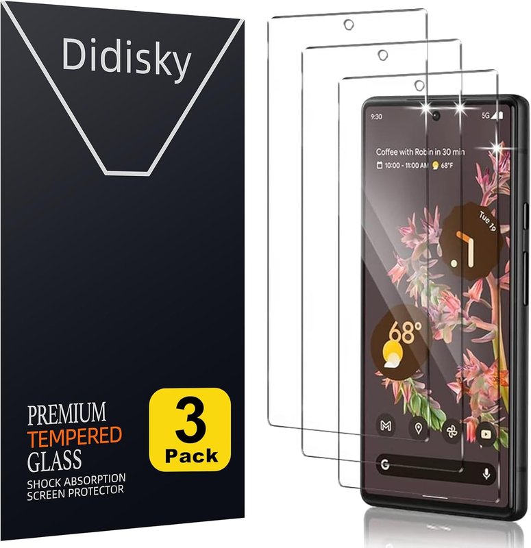 Didisky [ 3 Pack ] Tempered Glass Screen Protector for Google Pixel 6, Anti Scratch, 9H Hardness, No Bubbles, High Definition, Easy To Apply, Case Friendly, Transparent