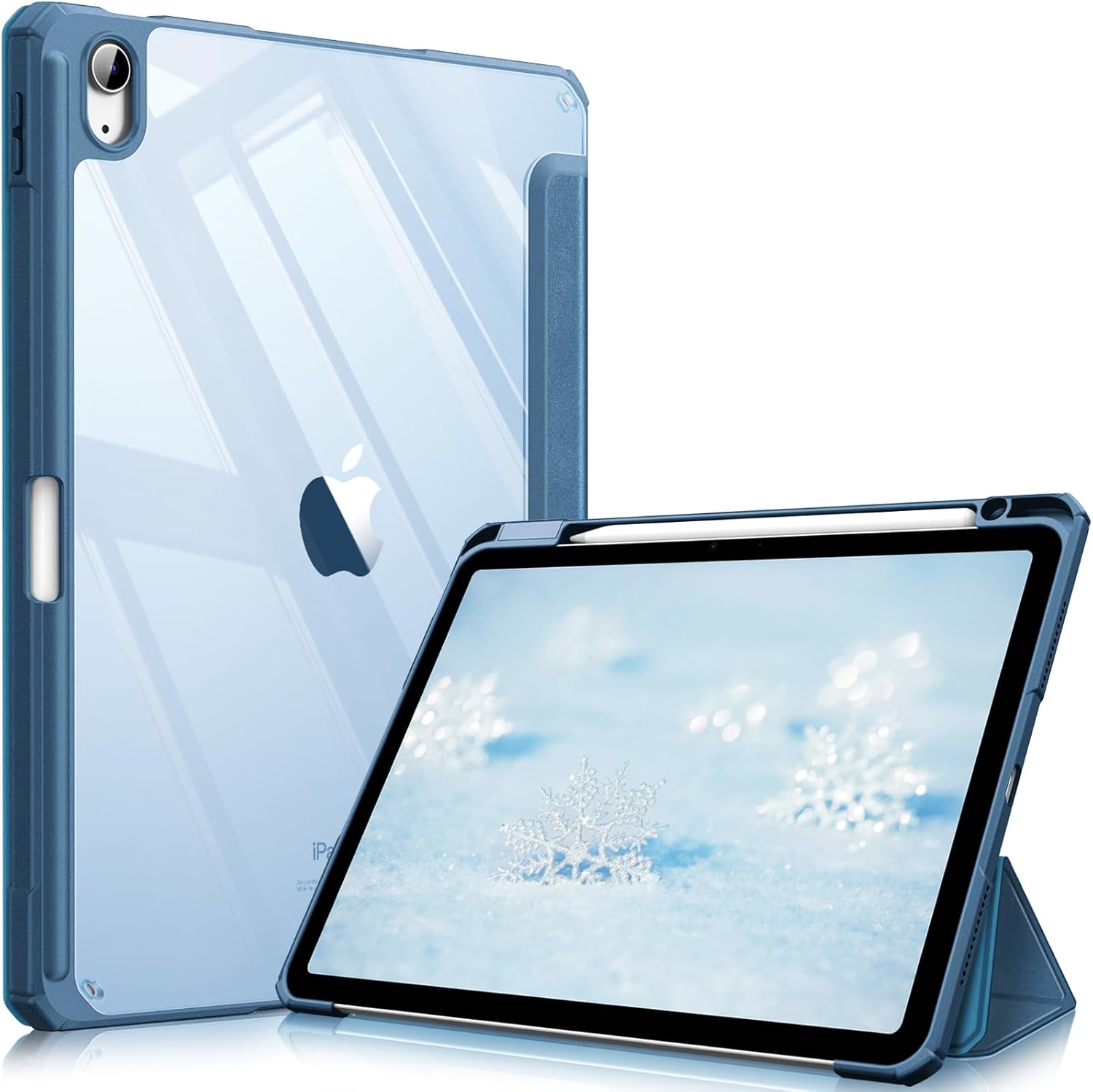 Fintie Hybrid Slim Case for iPad Air 11-inch M2 (2024), iPad Air 5th / 4th Generation (2022/2020) 10.9 Inch -Shockproof Cover with Clear Back Shell & Pencil Holder, Ocean Blue