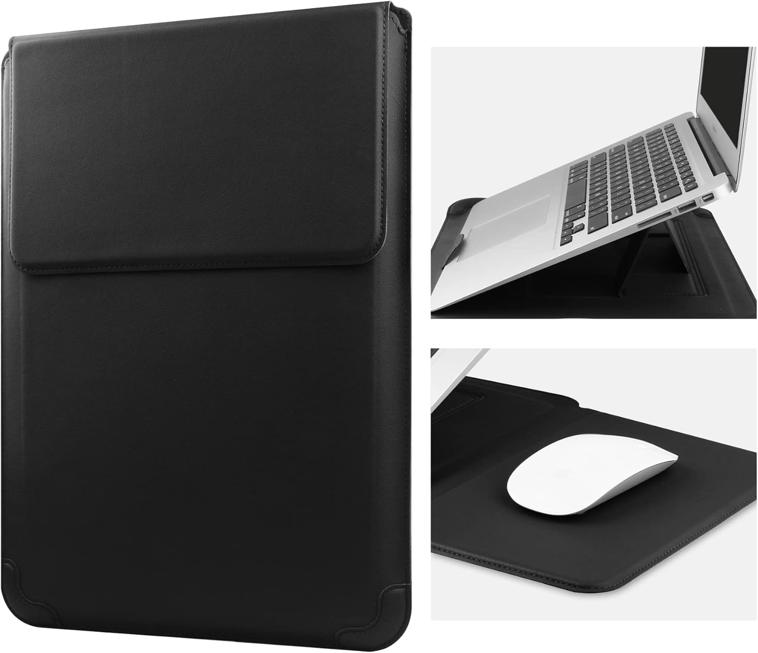 HoYiXi 14 Inch Laptop Sleeve Case Leather Bag with Stand Compatible with MacBook Pro 14 2021/ASUS Vivobook 14/HP Pavilion X360/Lenovo IdeaPad 14/Dell Lenovo HP ASUS Acer HUAWEI Matebook 14'' PC, Black