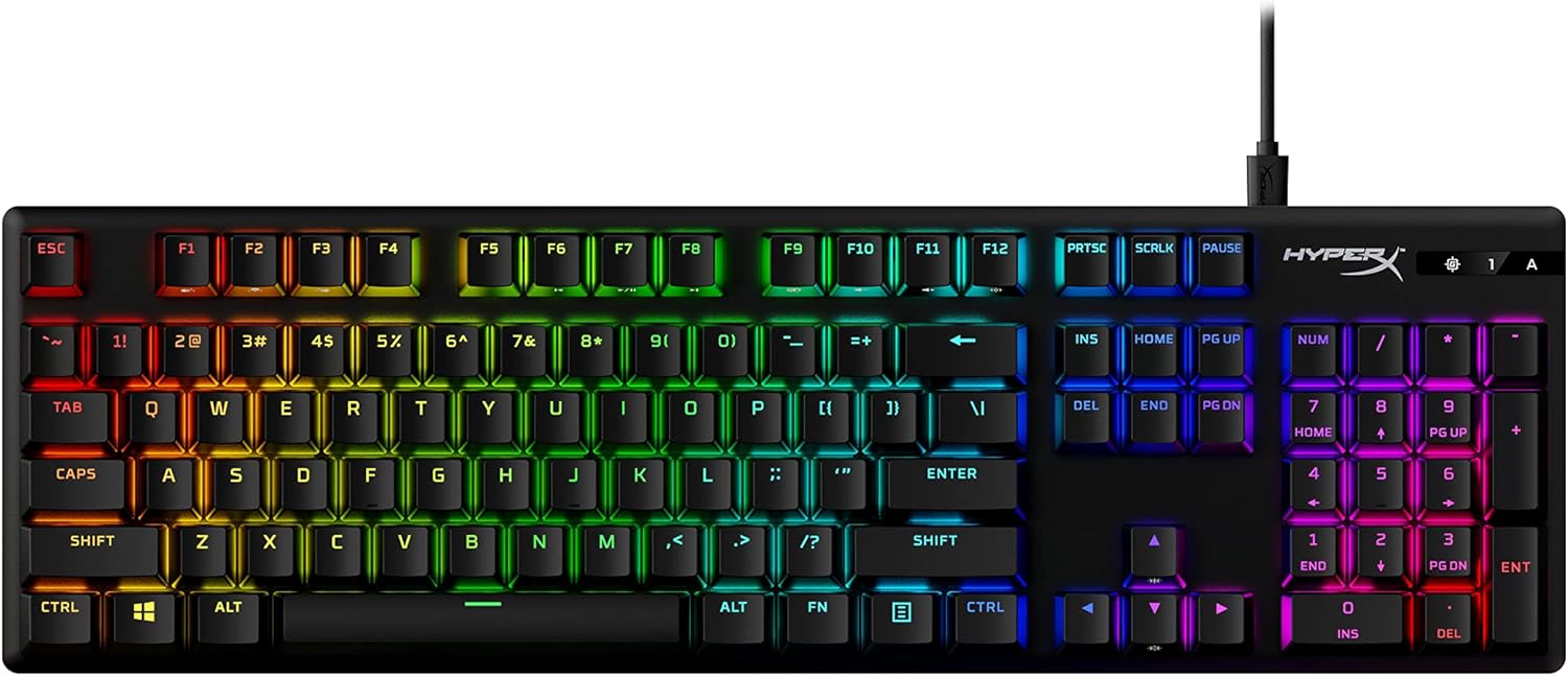 HyperX Alloy Origins PBT- Mechanical Gaming Keyboard, PBT Keycaps, RGB, HyperX Mechanical Switches (Blue), Compact, Portable, Durable Aluminum Body, Adjustable Feet, Customizable with HyperX NGENUITY Software, Onboard Memory