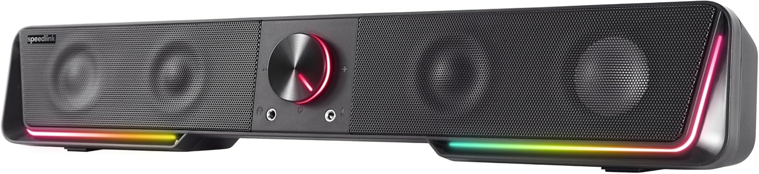 Speedlink Gravity RGB Stereo Soundbar - Speaker with Bluetooth Connection for Smartphone/Tablet - RGB Lighting - Headphone and Microphone Jack - Black