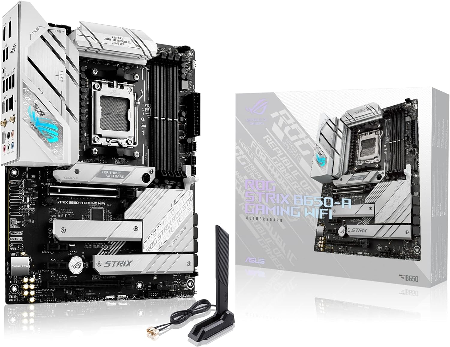 ASUS ROG Strix B650-A Gaming WiFi AMD Ryzen AM5 ATX Motherboard, 12 + 2 Power Stages, DDR5, Three M.2 Slots, PCIe 4.0, 2.5G LAN, WiFi 6E, USB 3.2 Gen 2x2 Type-C Port, and Aura Sync RGB
