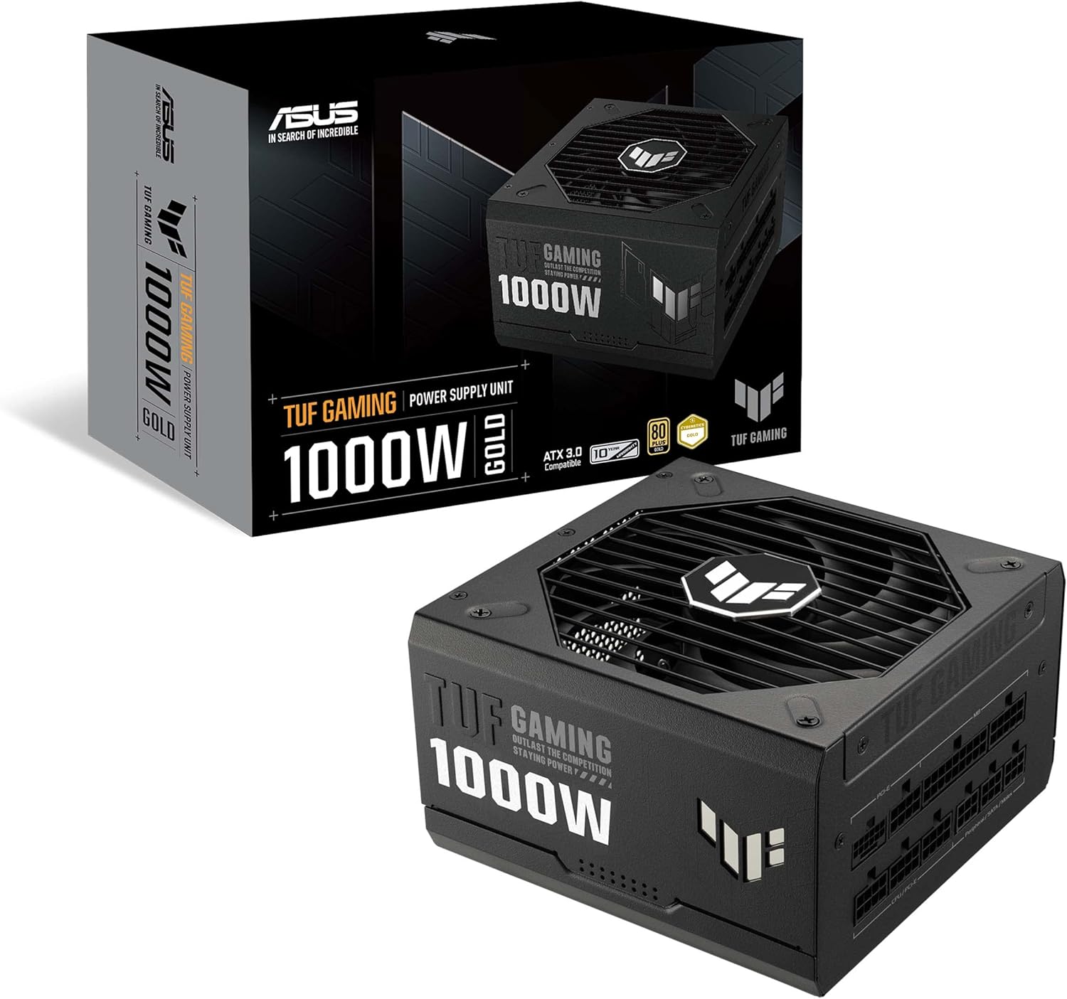 TUF Gaming 1000W Gold (1000 Watt, ATX 3.0 Compatible Fully Modular Power Supply, 80+ Gold Certified, Military-Grade Components, Dual Ball Bearing, Axial-tech Fan, PCB Coating)