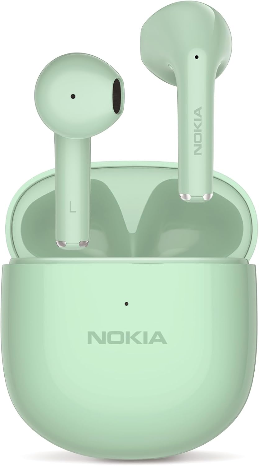 Nokia Essential E3110 Wireless Earbuds, Bluetooth 5.1, Fully Wireless Earbuds, ENC Noise Reduction, Hands-Free Calling, Left/Right Separated, Up to 25 Hours of Music Playback, Lightweight, Green