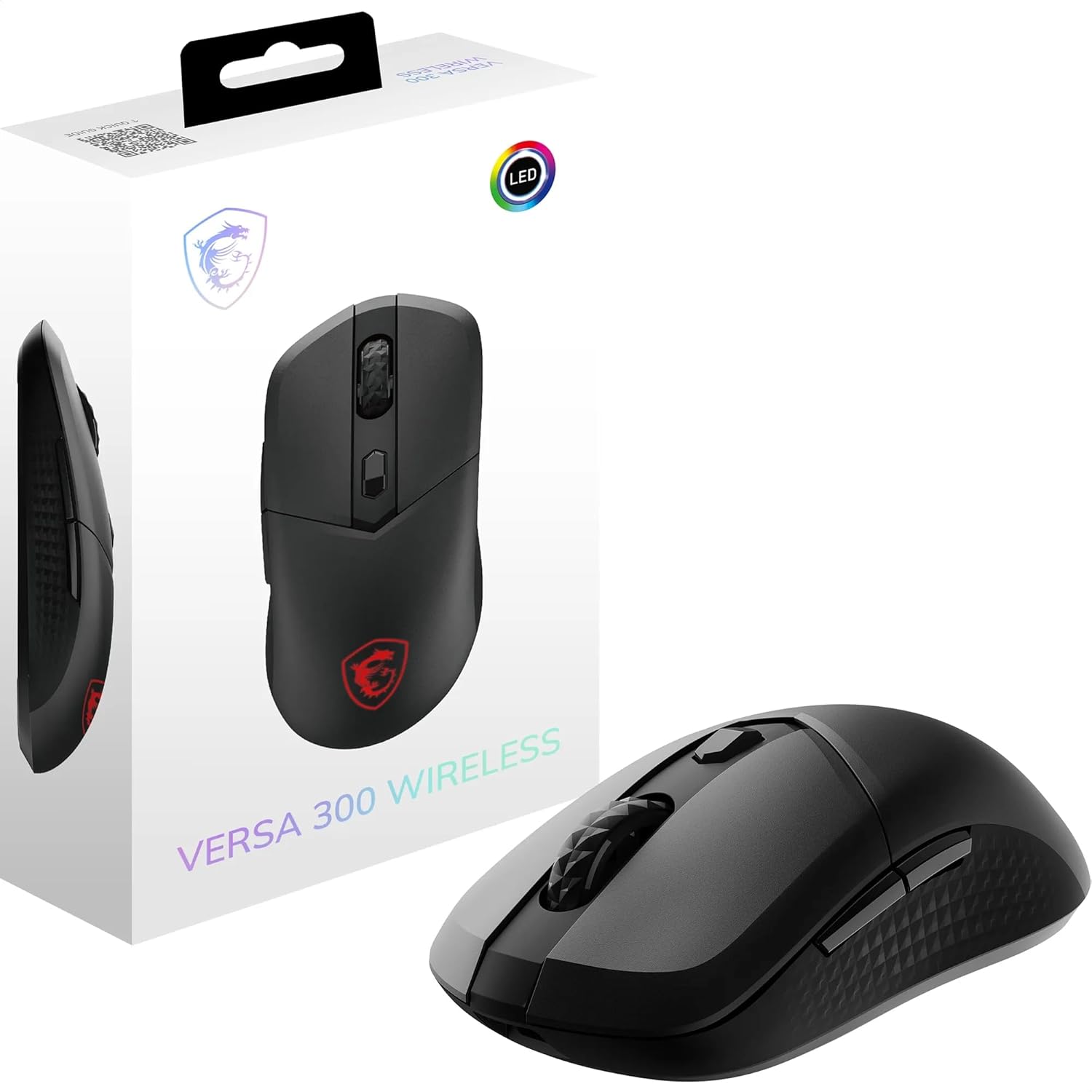 MSI Versa 300 Wireless Gaming Mouse - 8000 DPI Optical Sensor, 1000Hz Polling Rate Balanced 30M+ Clicks, 6 Buttons, 50 Hour Battery, 1ms Latency, 60g - Wired/Wireless