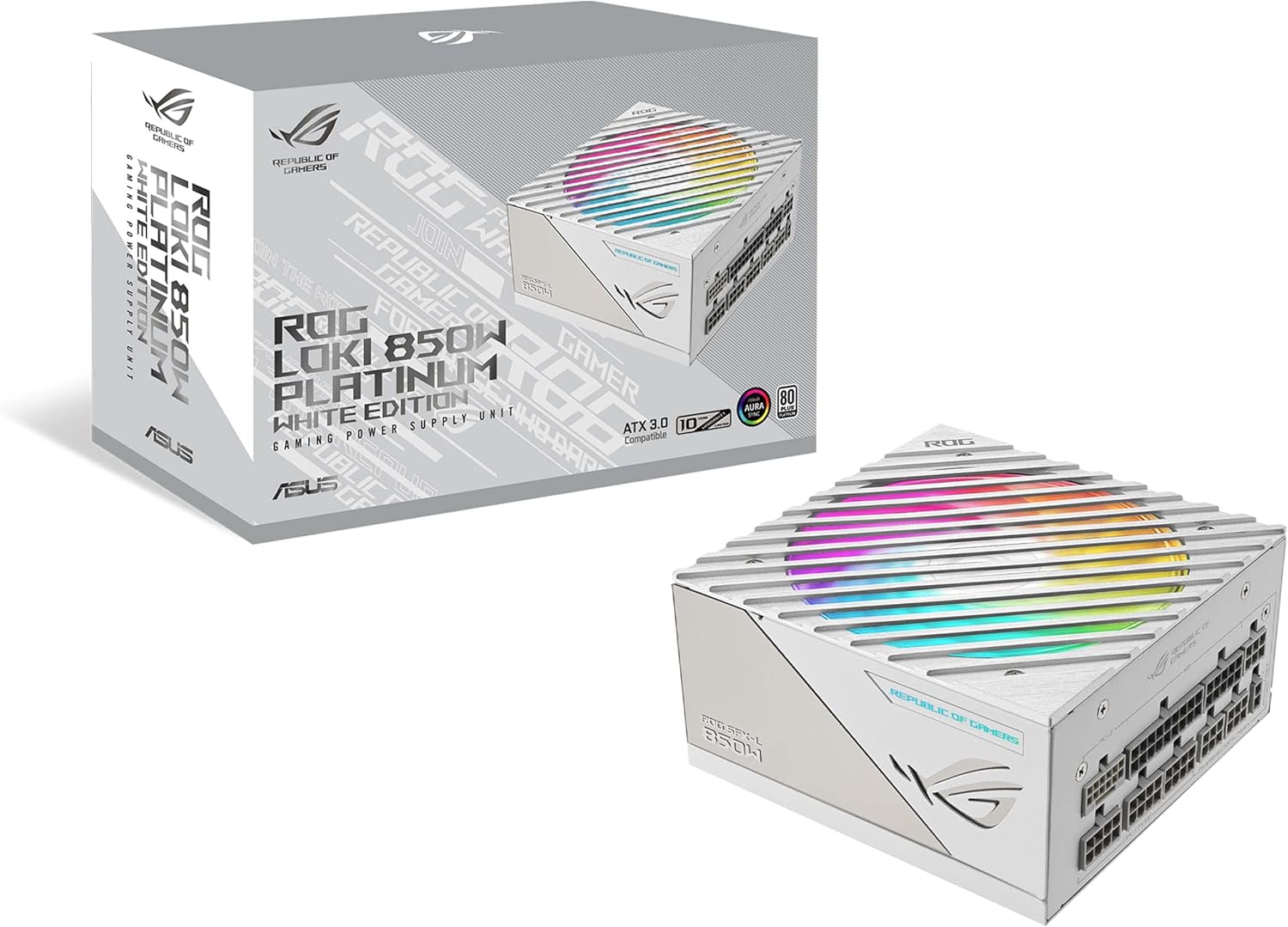 ASUS ROG Loki SFX-L 850W Platinum Power Supply (Fully Modular Power Supply, 80+ Platinum, Lambda A Certified, 120 mm PWM ARGB Fan, Aura Sync RGB Lighting, ATX 3.0 Compatible, PCIe 5.0 Ready, White)