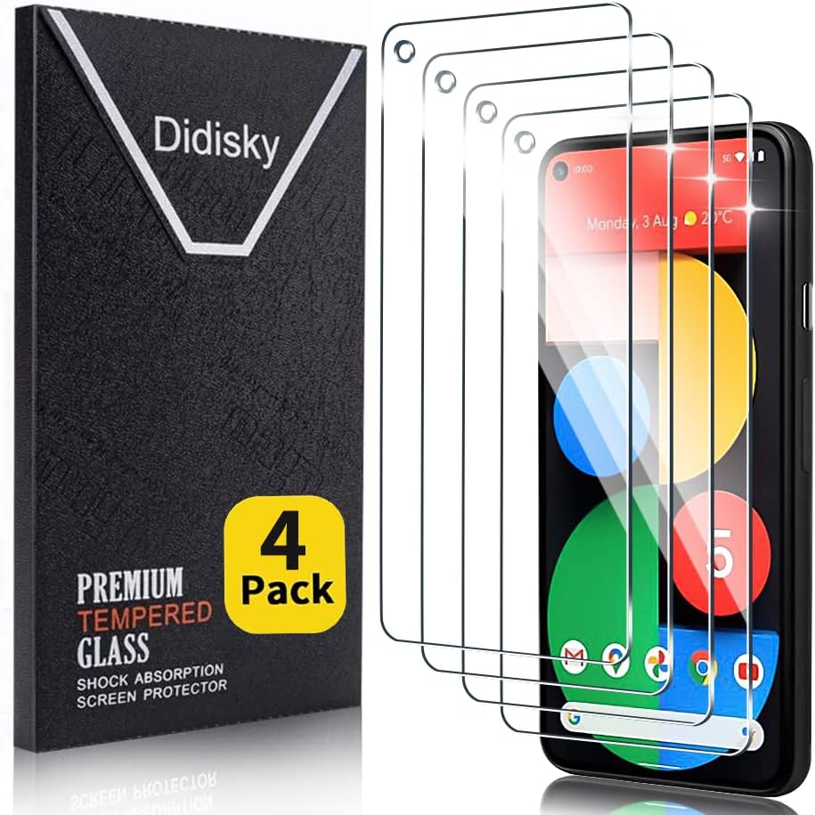 Didisky [4 Pack] Tempered Glass Screen Protector for Google Pixel 5 6.0'' (Not for Pixel 5a 5G), Anti Scratch, 9H Hardness, High Definition, Case Friendly, Transparent