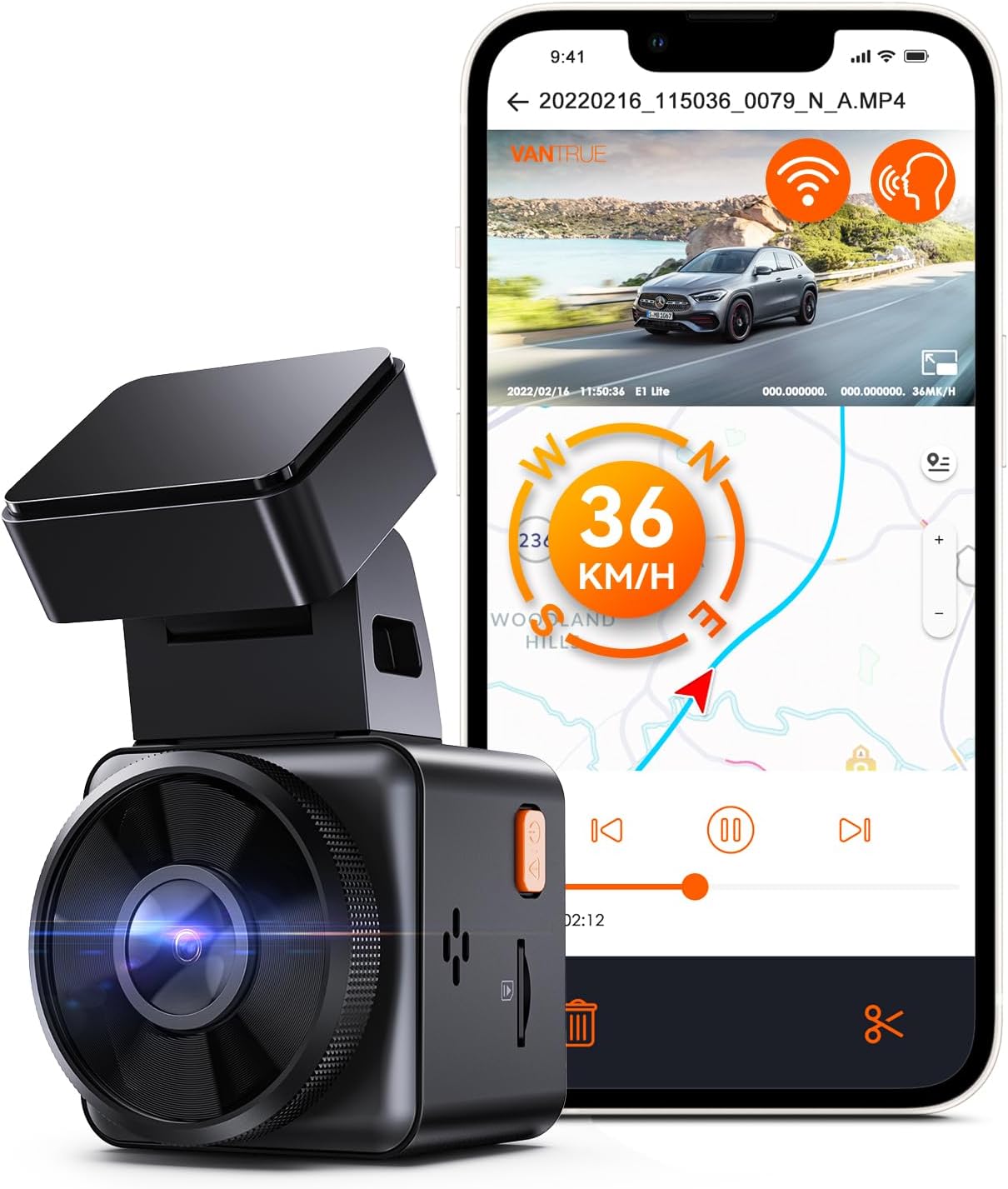 Vantrue E1 Lite Wi-Fi Dash Cam — 1080P Mini, GPS Speed, Voice Control, 24H Parking Mode, Night Vision, 512GB Support