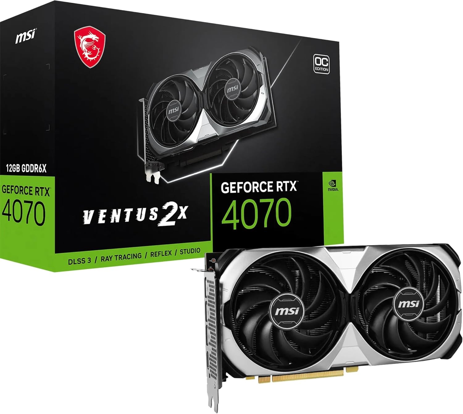 MSI GeForce RTX 4070 Ventus 2X 12G OC Graphics Card — 12GB GDDR6X (21Gbps/192-bit), PCIe 4.0, HDMI 2.1a, DisplayPort 1.4a