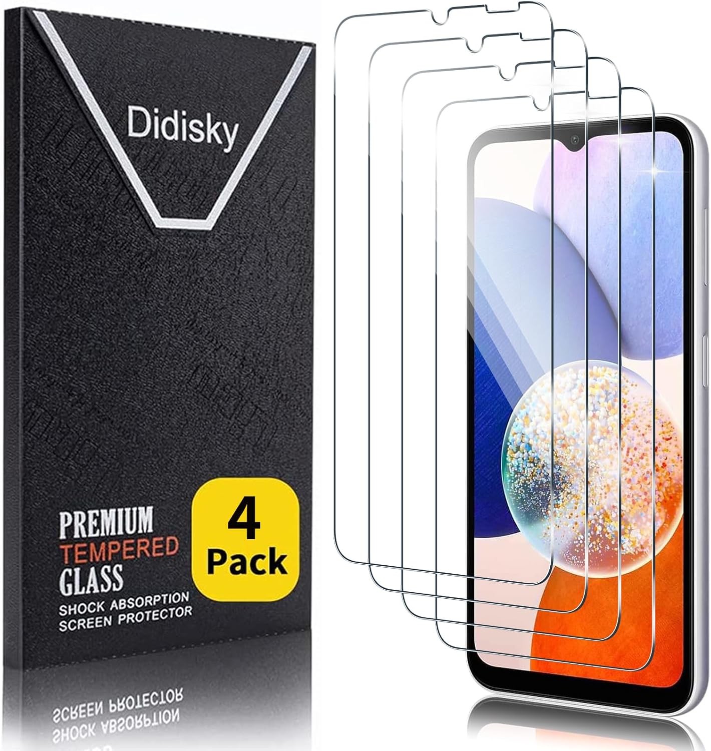Didisky [4 Pack] Tempered Glass Screen Protector for Samsung Galaxy A14 4G,Galaxy A14 5G, Anti Scratch, 9H Hardness, No Bubbles, High Definition, Case Friendly, Transparent
