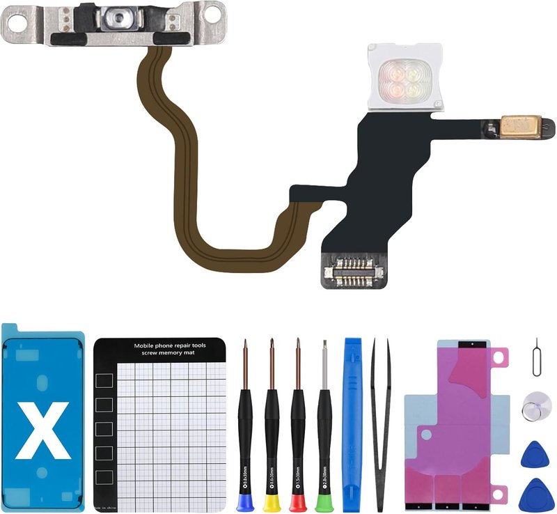 for iPhone X Power Button Flash Light Flex Cable Replacement for iPhone 10 On/Off Switch Control Flashlight Ribbon Metal Bracket Holder with Complete Repair Tools Kit Screwdrivers A1865 A1901 A1902
