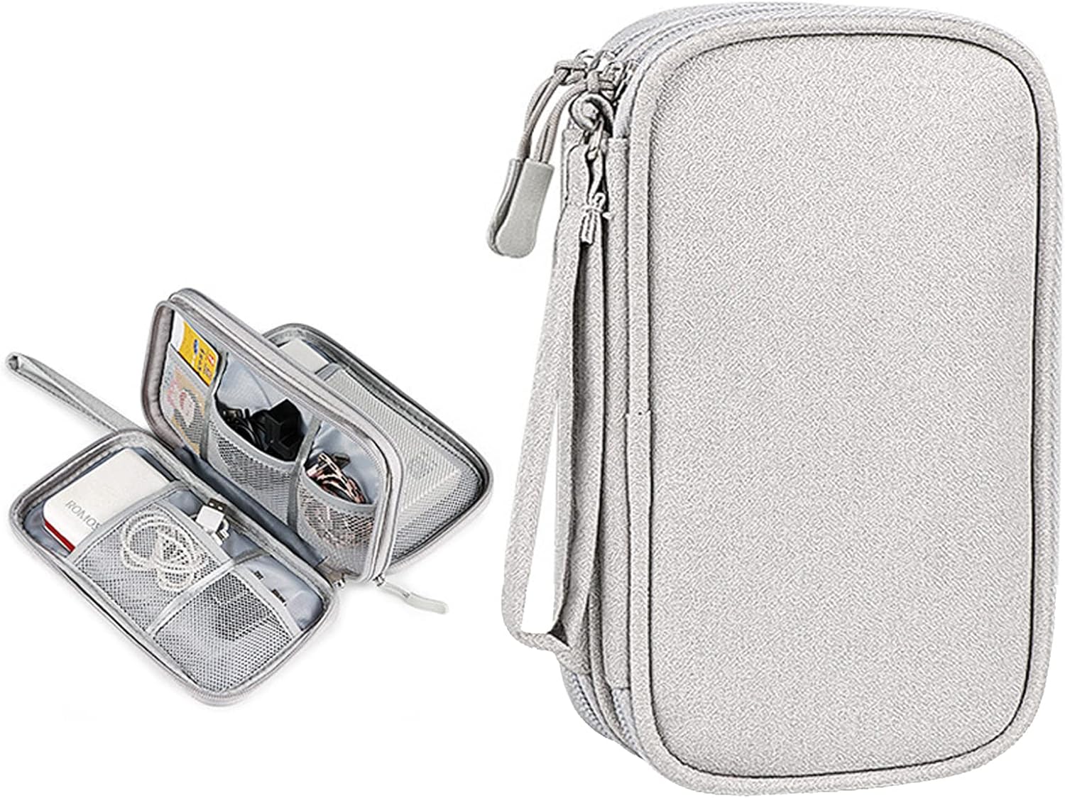Electronic Bag Organiser, Cable Bag, Double Layer Universal Cable Case, Electronic Accessories, for Mobile Phone, Charger, Power Bank (Grey)