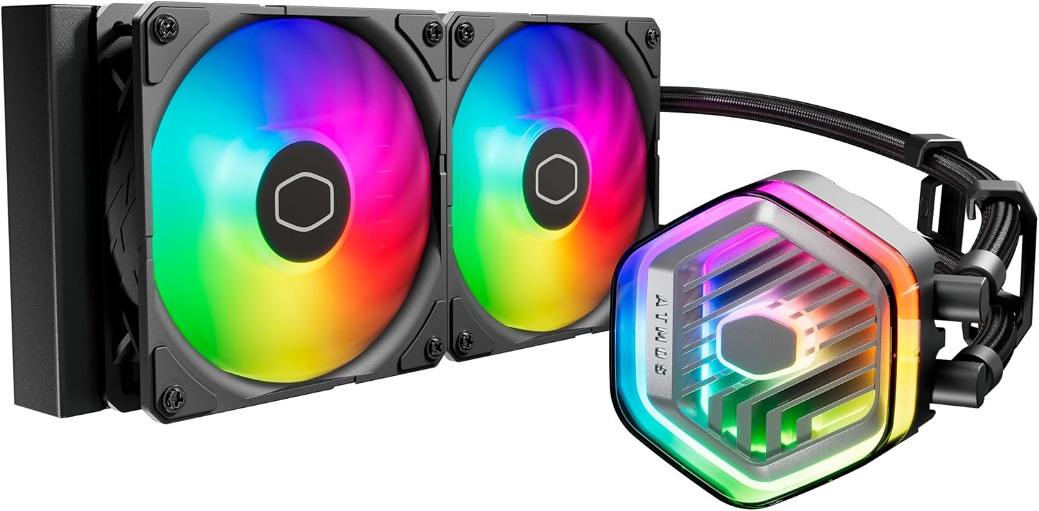 Cooler Master MasterLiquid Atmos 240 Black CPU Liquid Cooler - AIO Water Cooling System, Dual Chamber Pump, Pre-Installed Sickleflow 120 Edge Fans, Addressable Gen 2 RGB, LGA1700 & AM5 Brackets