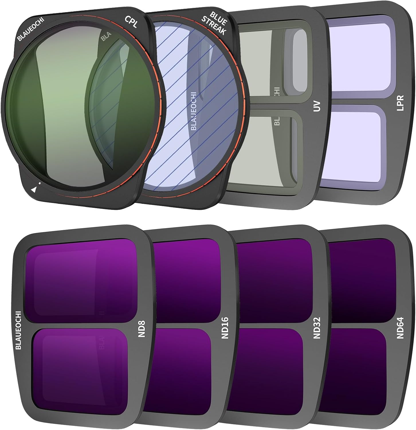 Air 3 Effect ND Filters Set for DJI Air 3 Accessories,8 Pack Filters-(UV, CPL, LPR,BS,ND8, ND16, ND32, ND64),Drone Camera Lens Filter for DJI Air 3,All-Day Use Filter Kit(Aluminum Version)