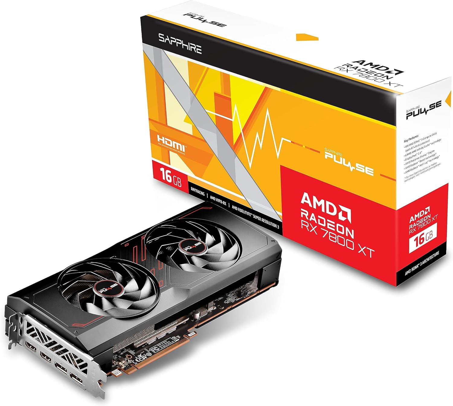 Sapphire Pulse AMD Radeon RX 7800 XT Gaming 16GB GDDR6 — Dual HDMI, Dual DisplayPort, PCIe 4.0, AMD RDNA 3, FreeSync Premium Pro