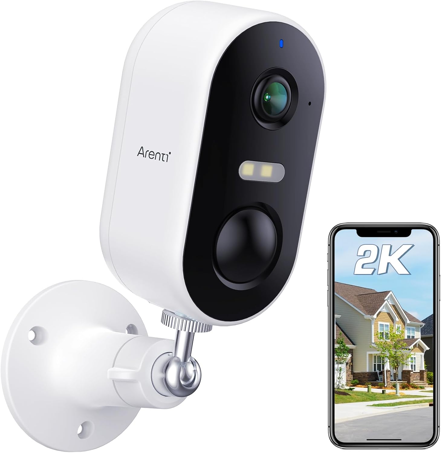 ARENTI 2K/3MP Outdoor WiFi Surveillance Camera Battery, 355° PTZ Cameras Home Surveillance WiFi 2.4GHz, Wireless Surveillance Camera, Human Detection, Night Vision, Two-Way Audio