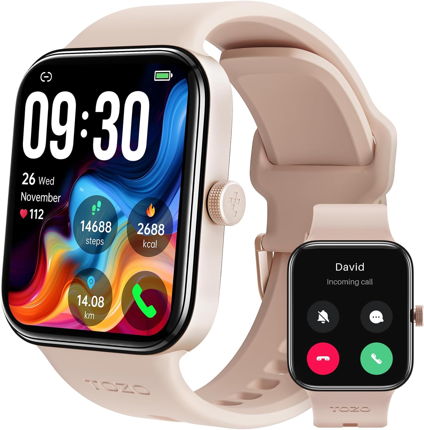 TOZO 1.78" AMOLED Screen Smart Watch for Men Women, Bluetooth Call Dial Fitness Tracker, Heart Rate and Blood Oxygen, Sleep Monitor, IP68 Waterproof, Workout for iOS Android Rose Gold