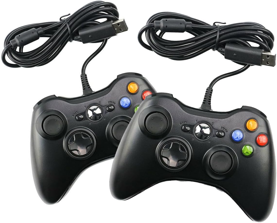 Ariv Hommey 2 x AU Wired Controller For Microsoft XBOX 360 Game Gamepad Joystick Game Controller for 360 with Dual-Vibration Turbo Compatible with Xbox 360/360 Slim and PC Windows 7,8,10,11