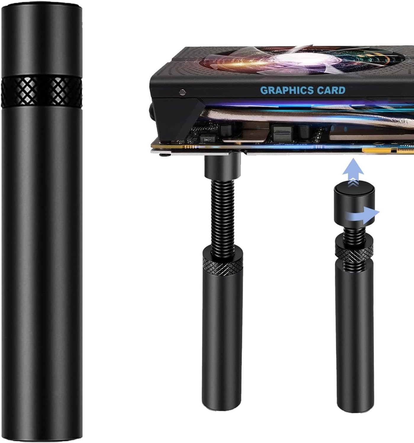 Aluminium Graphics Card Holder with Magnet, Height-Adjustable 74 mm - 120 mm, NVIDIA GPU Compatible, DisplayPort, Black