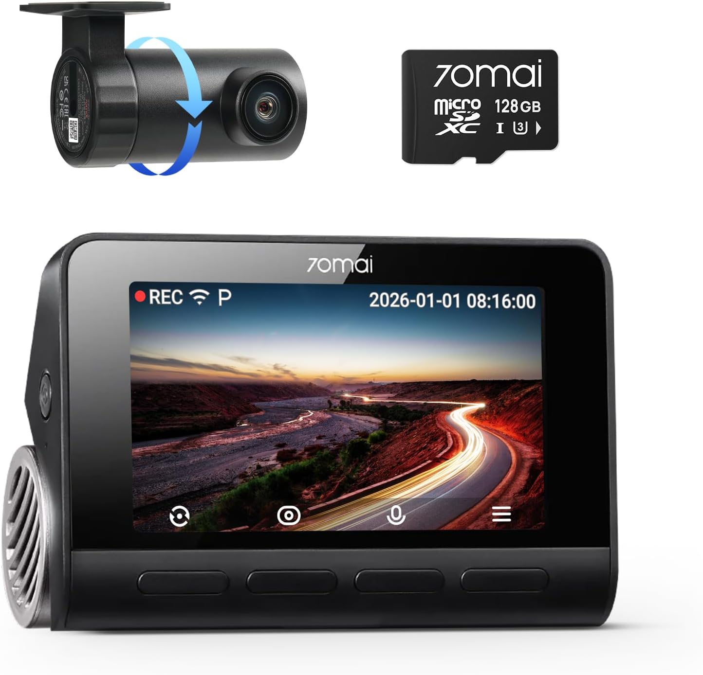 70mai 4K Dashcam A810 — Dual HDR Front & Rear, Sony STARVIS 2, 128GB SD Card, Night Owl Vision, GPS, ADAS, Wi-Fi