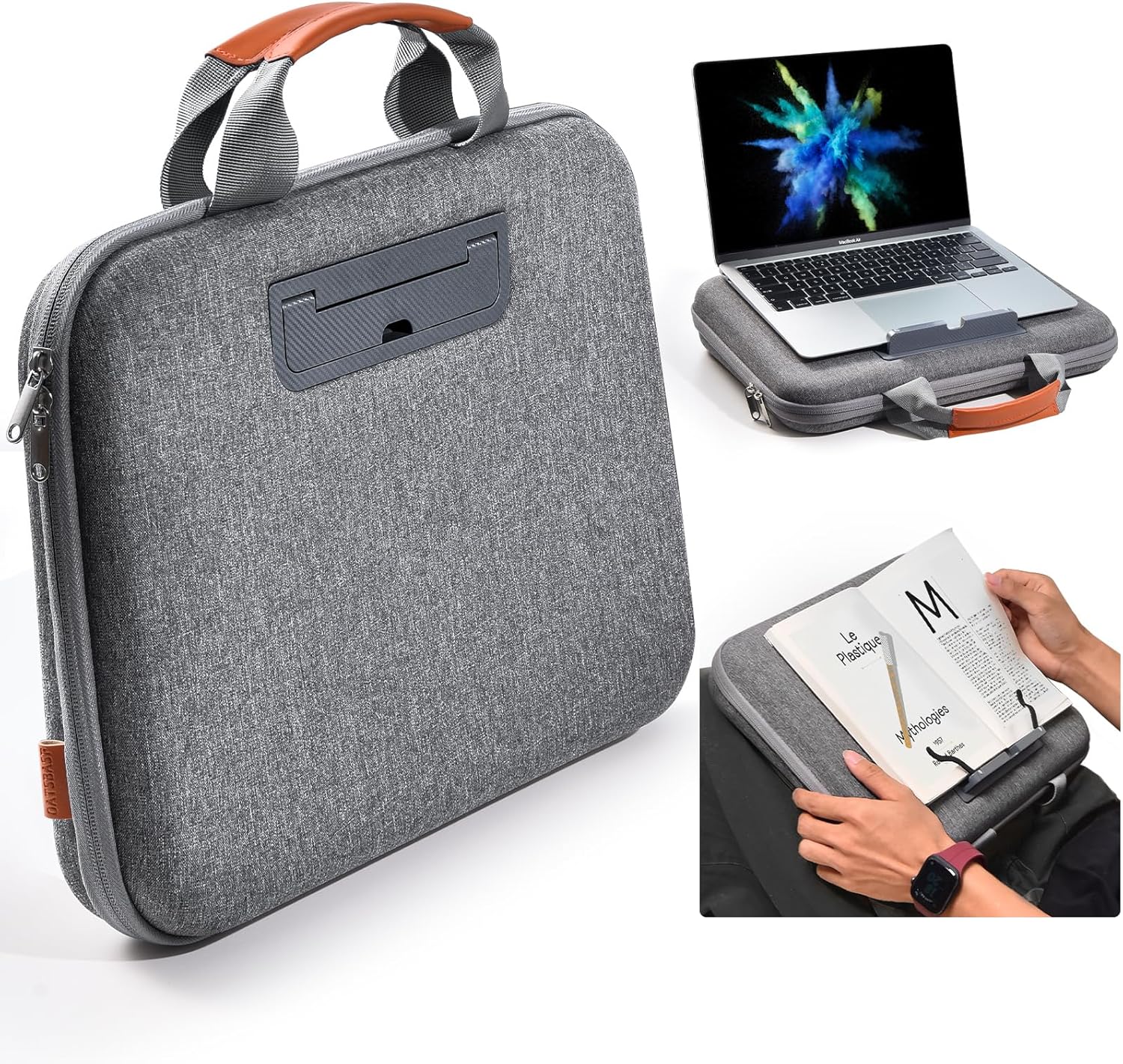 Hard Laptop Case 14 Inch, 2 in 1 Laptop Bag Lap Desk with Stopper and Book Clip, Shockproof Waterproof Laptop Sleeve with Handle Compatible with MacBook HP Dell Lenovo ASUS and More - Grey