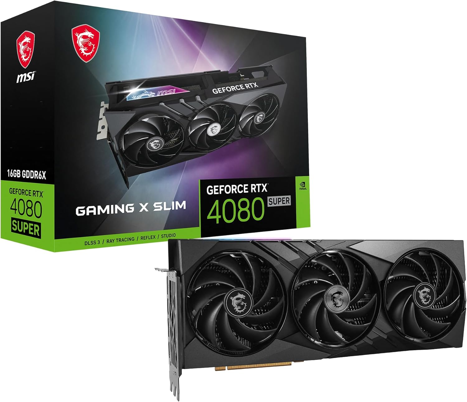 MSI Gaming GeForce RTX 4080 Super 16G Gaming X Slim Graphics Card — 16GB GDDR6X 256-bit, 2625MHz Boost, PCIe 4.0, HDMI 2.1a, DisplayPort 1.4a, Ada Lovelace