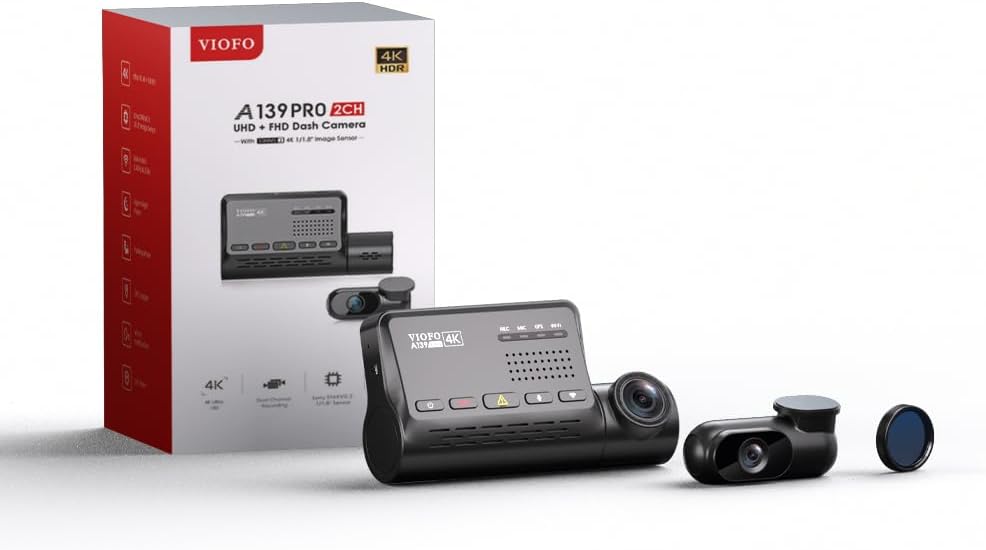 VIOFO A139 Pro 2CH 4K HDR Dual-Channel Dash Cam — Front & Rear, STARVIS 2 IMX678, 5GHz Wi-Fi GPS, 24H Parking Mode
