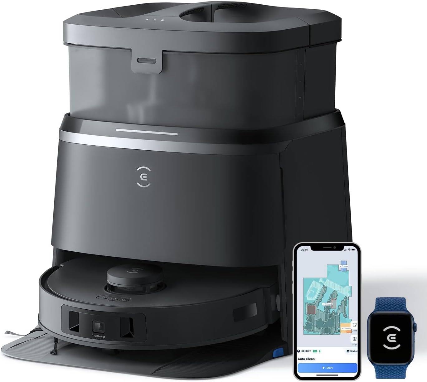 ECOVACS Deebot T30 Omni Robot Vacuum Cleaner, 11,000Pa Suction, TruEdge Adaptive Edge Mopping, ZeroTangle Brush, Mini Omni Station