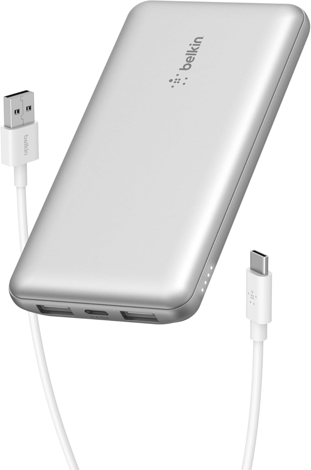 Belkin BoostCharge USB-C Portable Charger 10000mAh Power Bank, 1 USB-C Port and 2 USB-A Ports & Included USB-C to USB-A Cable for iPhone 16/15/14/13 Series, Samsung S24 & More -Silver